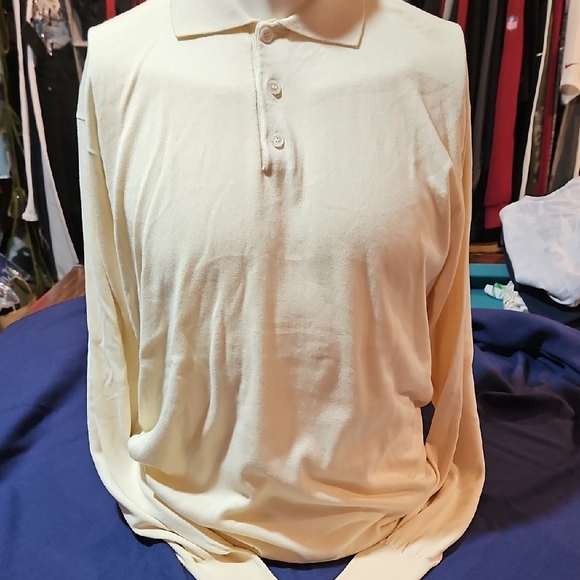Loro Piana Men's Light Yellow Long Sleeve Polo Shirt Soft Cotton Sz 52